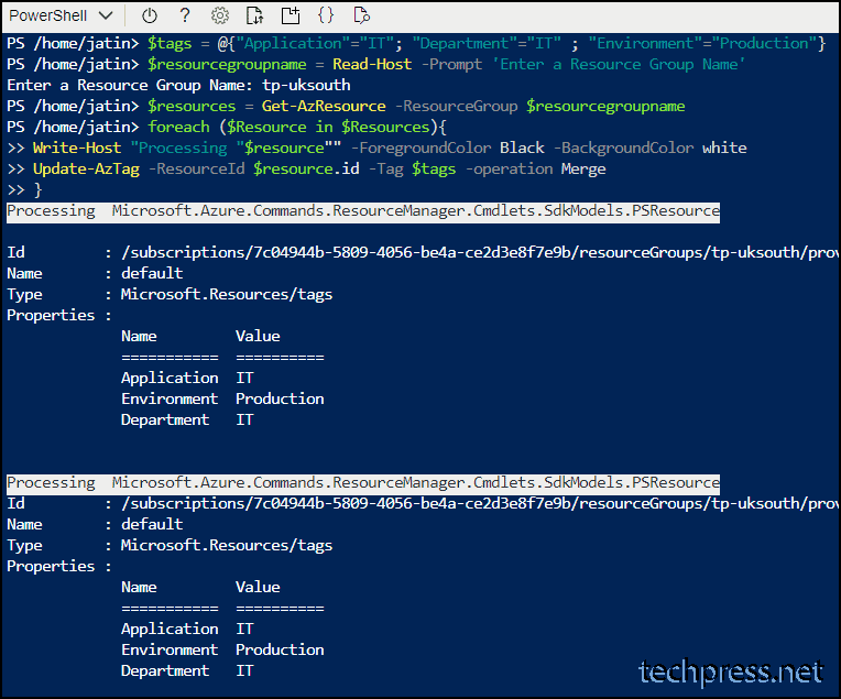 apply Tags on all Azure resources using PowerShell