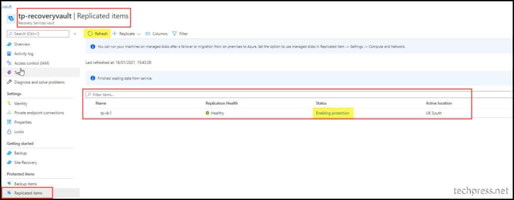configure Azure Site Recovery - Replicated Items