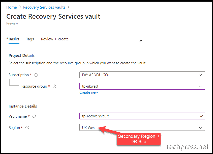 Create Recovery Services Vault