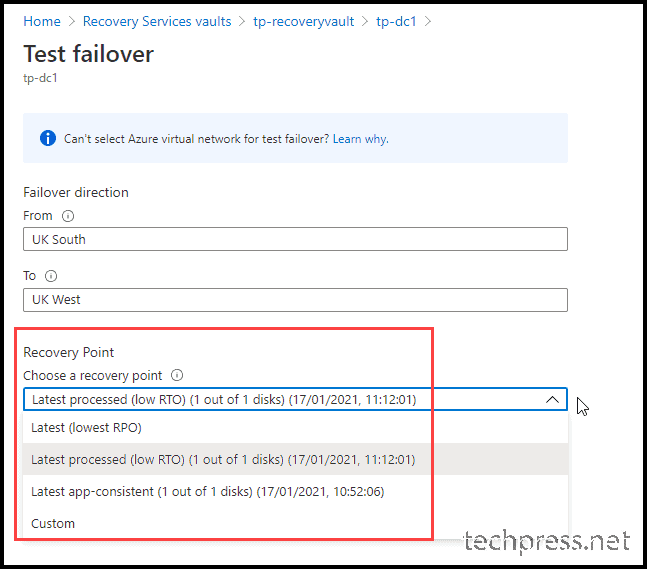 configure Azure Site Recovery Failover