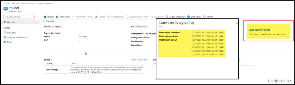 configure Azure Site Recovery Failover