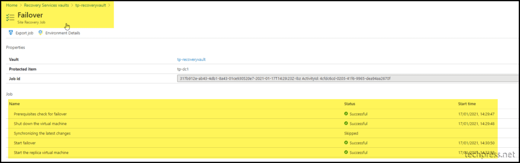 configure Azure Site Recovery Failover