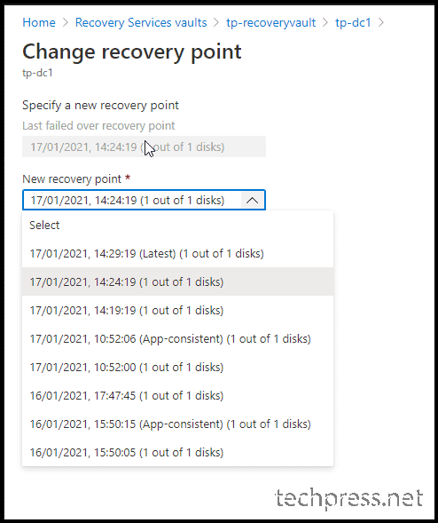 configure Azure Site Recovery Failover