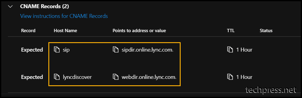Microsoft Teams CNAME DNS Records