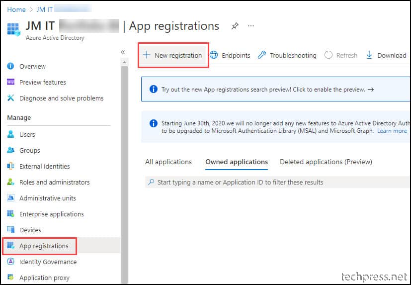 Azure AD App Registration New Registration