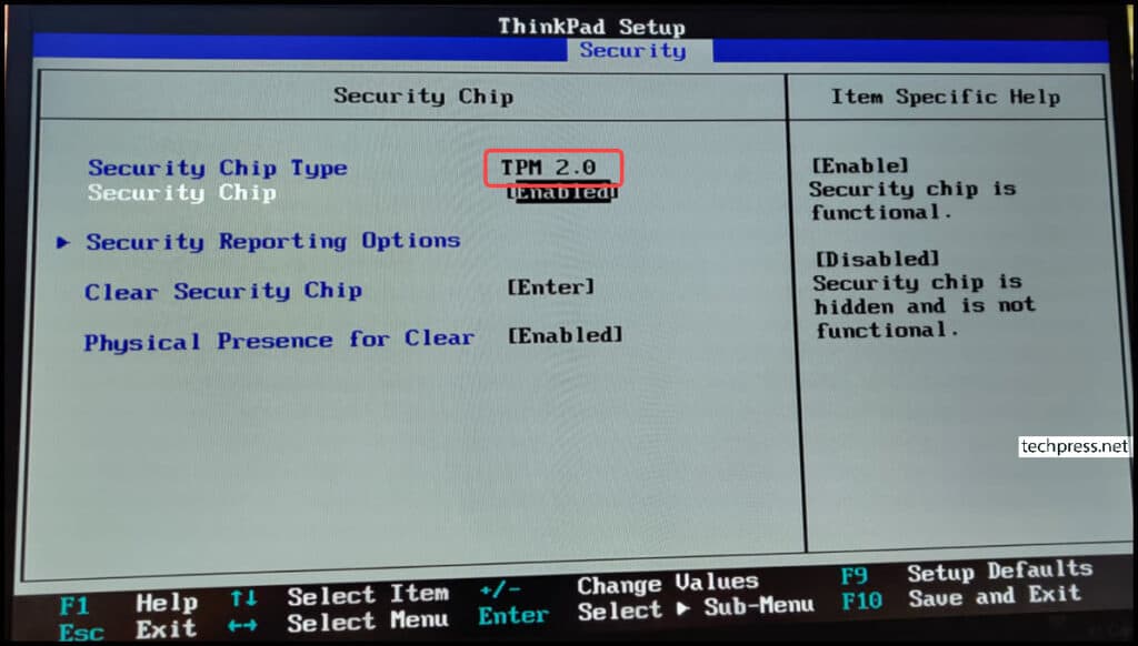  TPM level from 1.2 to TPM 2.0 in BIOS