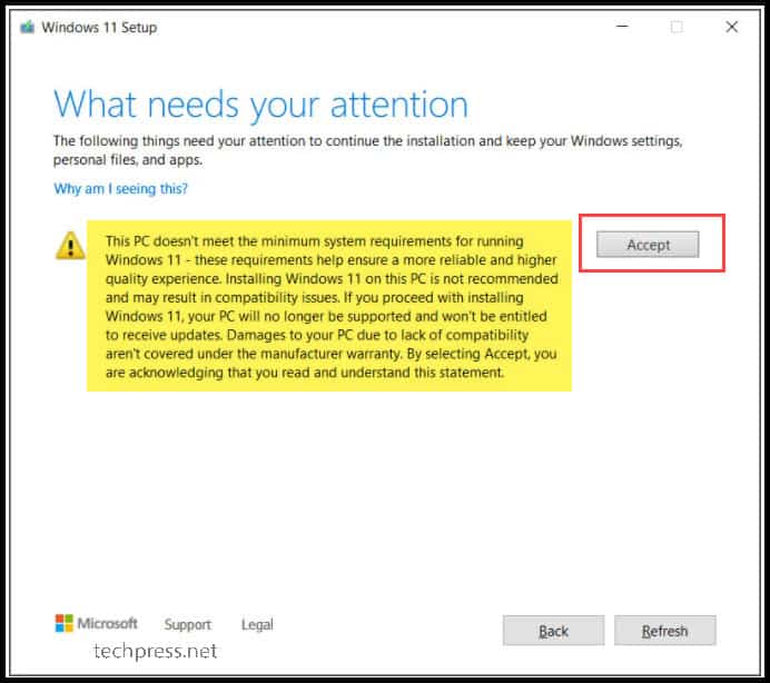 Windows 11 Setup Warning
