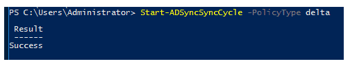 Start-ADSyncSyncCycle -PolicyType delta