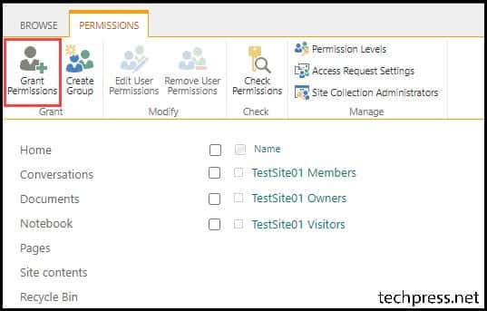 Sharepoint online teams site advanced permissions settings Grant Permission