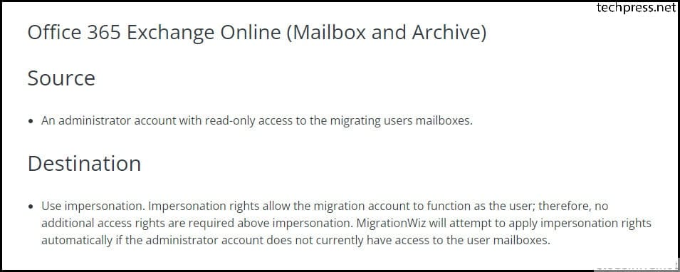 Migrationwiz Source and Destination Mailbox permissions