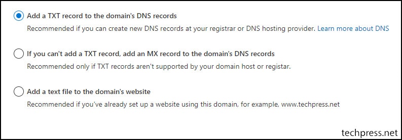 Microsoft 365 Admin center domain verification