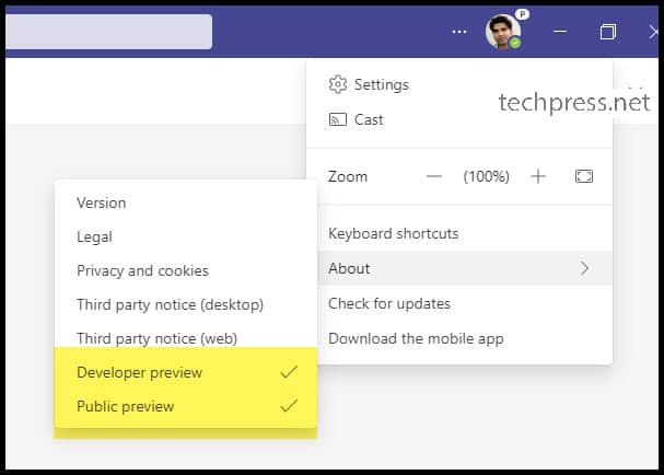 Microsoft Teams Public preview and developer preview options
