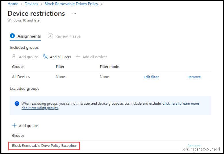 Intune USB Drive Block Policy Exceptions