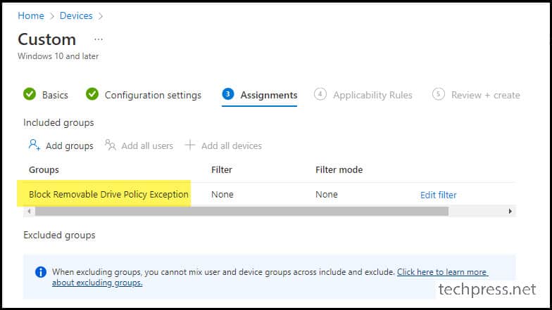 Intune USB Drive Block Policy Exclusions