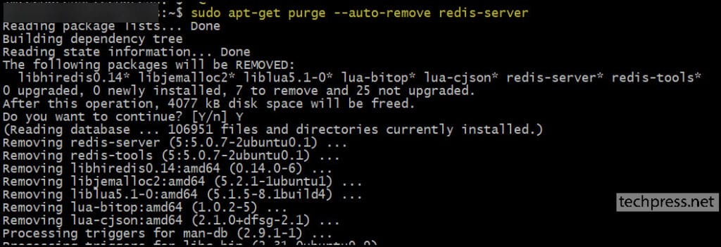 sudo apt-get purge --auto-remove redis-server