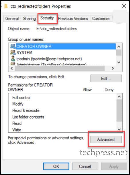 NTFS permissions Citrix folder redirection