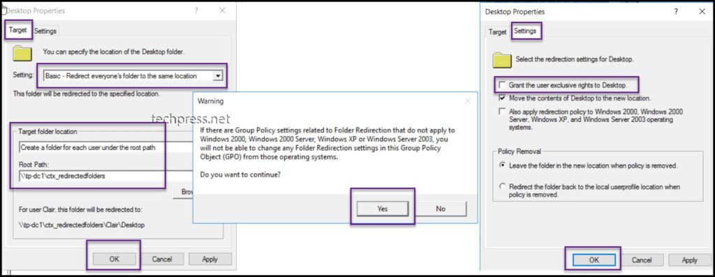 Citrix folder redirection GPO Desktop Folder