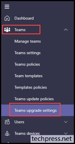 Teams upgrade Settings