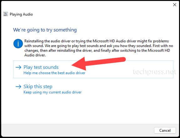 Play Test sound Windows 11