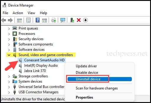 Uninstall Audio device from Device Manager on Windows 11