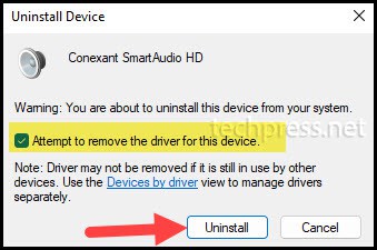 Uninstall Audio device and Driver from Windows 11