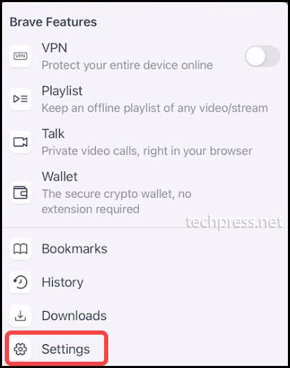 Brave Browser Apple iphone - Settings option