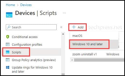 Add the Powershell script to Intune