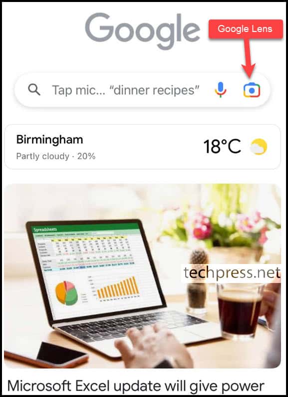 Google Lens Icon in Google App on iPhone
