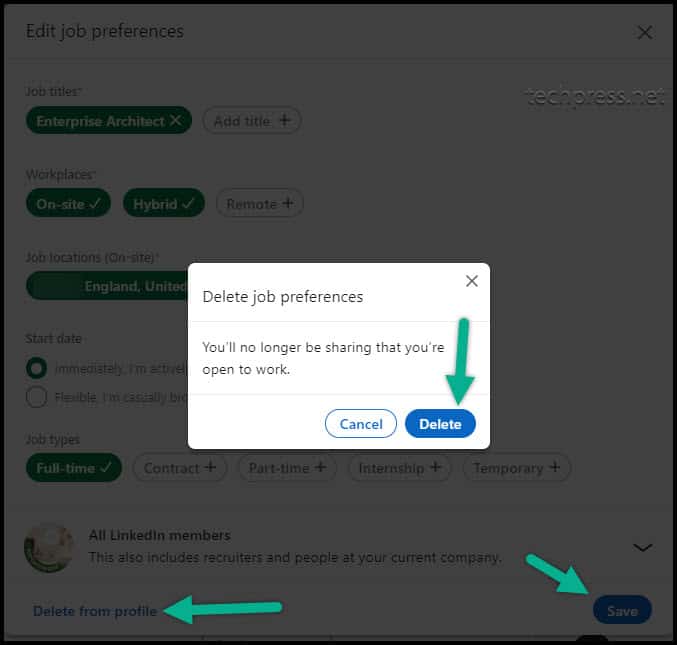 LinkedIn Open to work Delete