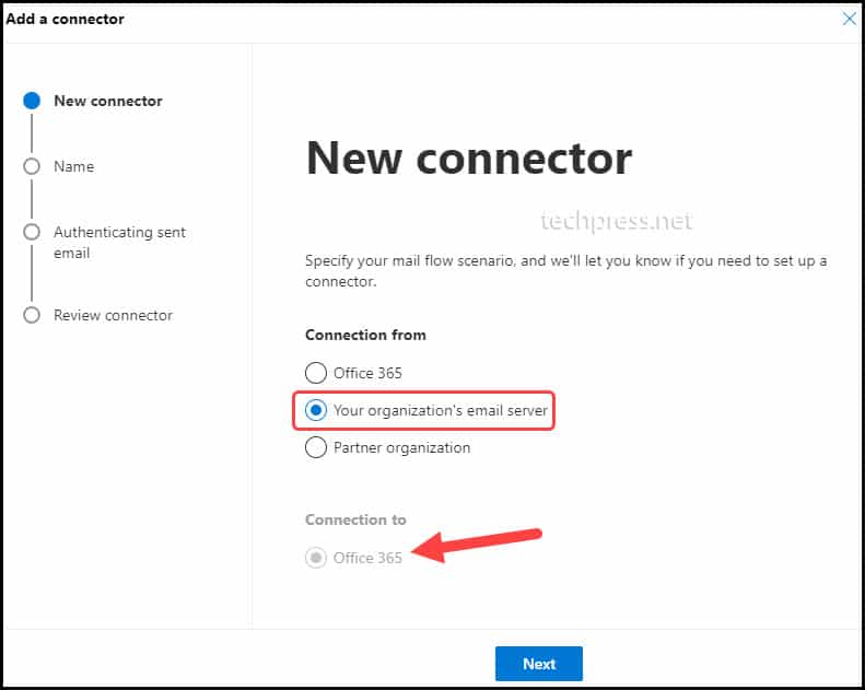 Create a new connector on Exchange Admin Center for configuration of SMTP Relay