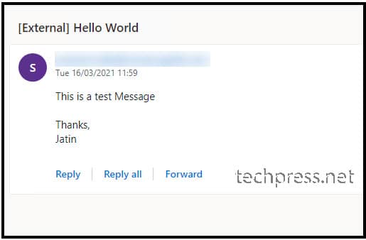 Test email received using Telnet