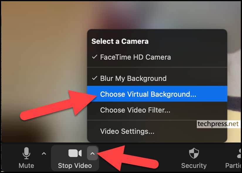 Zoom Choose Virtual Background option on Mac