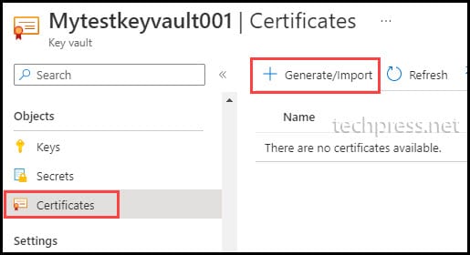 Import self signed certificate in Azure KeyVault
