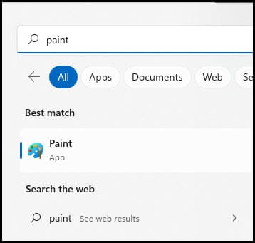 Search Microsoft Paint App on Windows 11