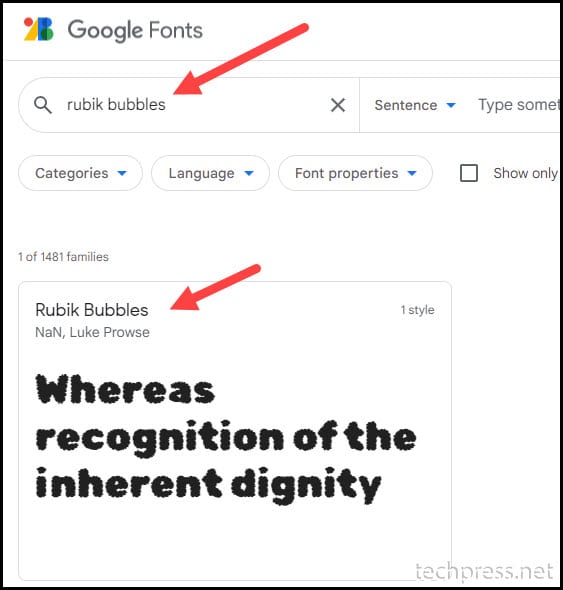Search for a font in google fonts