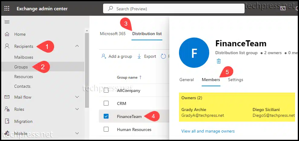 Find Distribution List Owner from Exchange admin center
