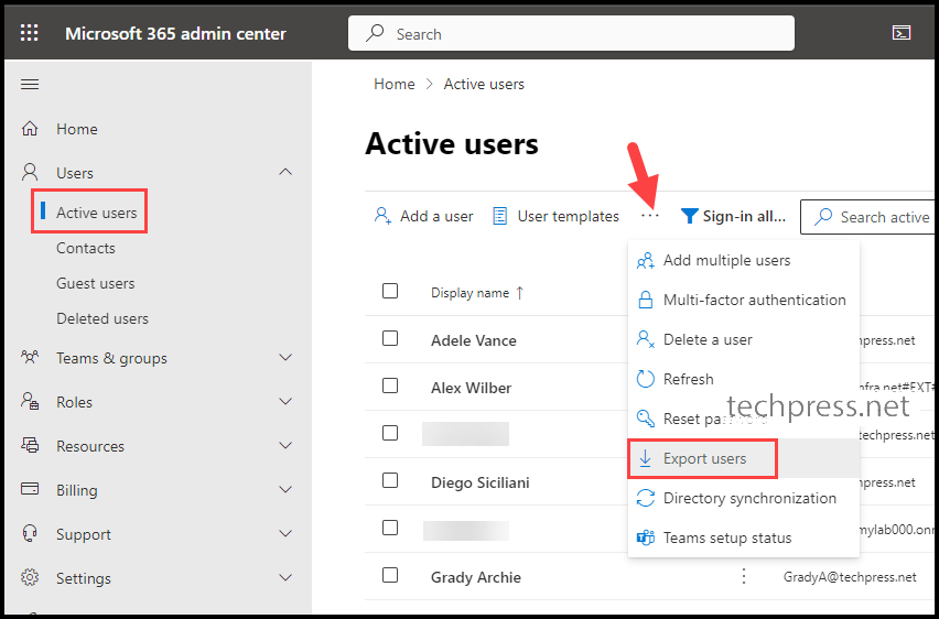 Export all Active users from Office 365 using Microsoft 365 admin center
