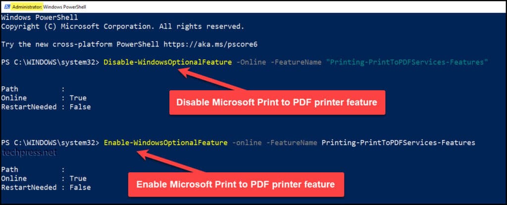 Powershell to enable or disable Microsoft Print to PDF printer