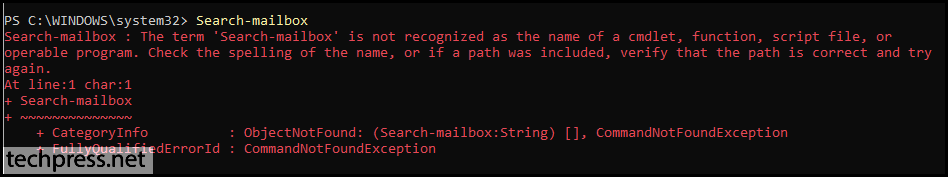 Search-Mailbox is not recognized as the name of the cmdlet
