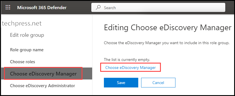 Choose eDiscovery Manager Link