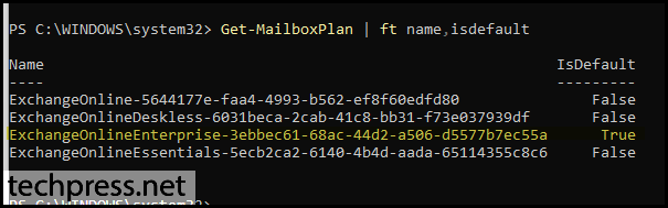 Get-Mailboxplan default