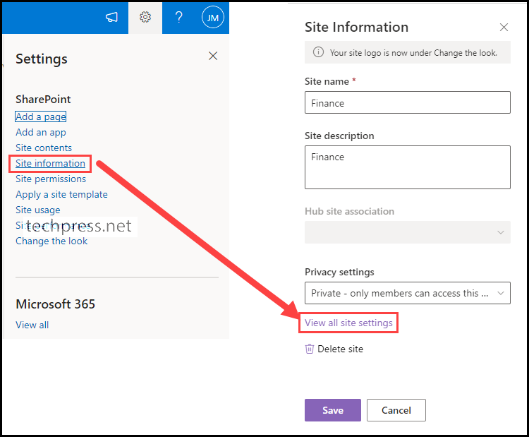 Sharepoint view all site settings